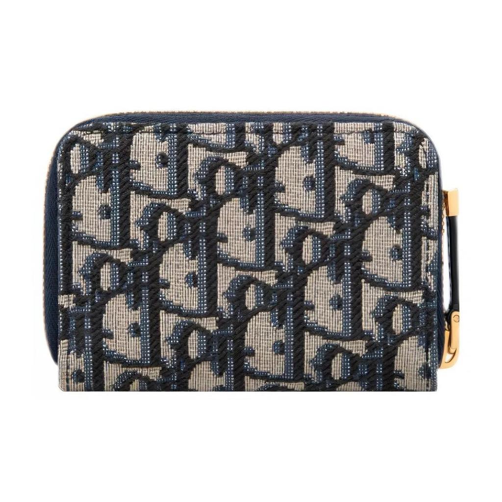 DIOR 30 Montaigne Printed Embroidered All-Over Print Zipper Clutch Wallet Fabric Small Women's Blue