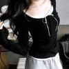 Korean Sweet Style Lace-Trim Two-Piece Long-Sleeve T-Shirt with Bowknot