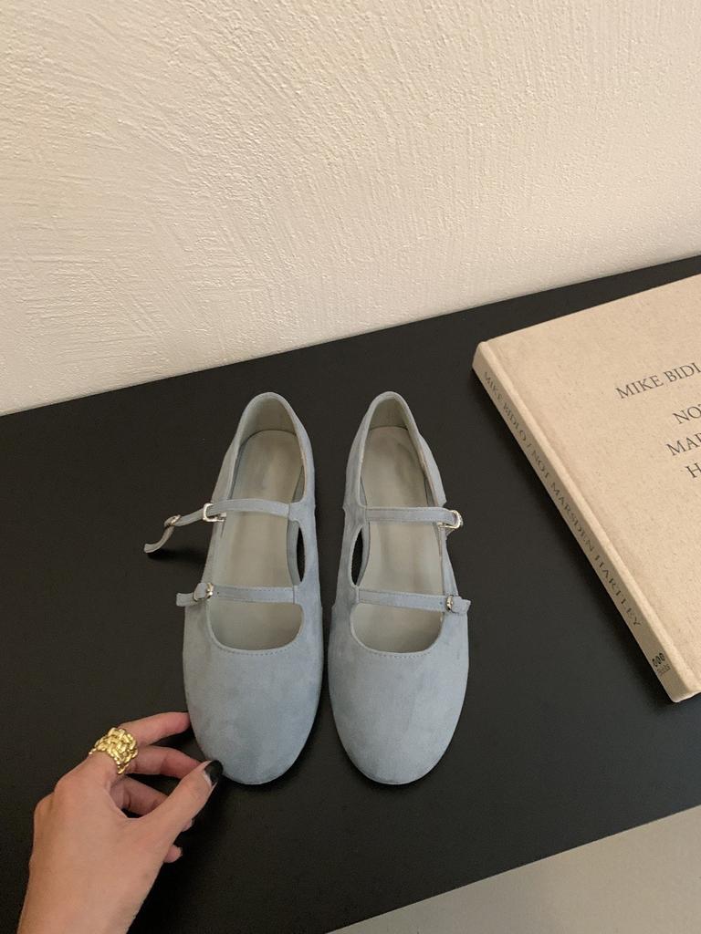 Suede Hollow Mary Jane Shoes Women's One-word Buckle Hollow Flat Soft Sole Ballet Shoes