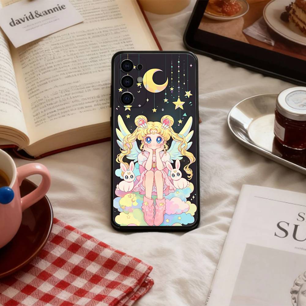 CUTE Cartoon S-Sailor M-Moons    Phone Case For Samsung S 25,24,23,22,30,21,10,9,Ultra,Plus,Lite,FE,4,5 G Soft Black Case