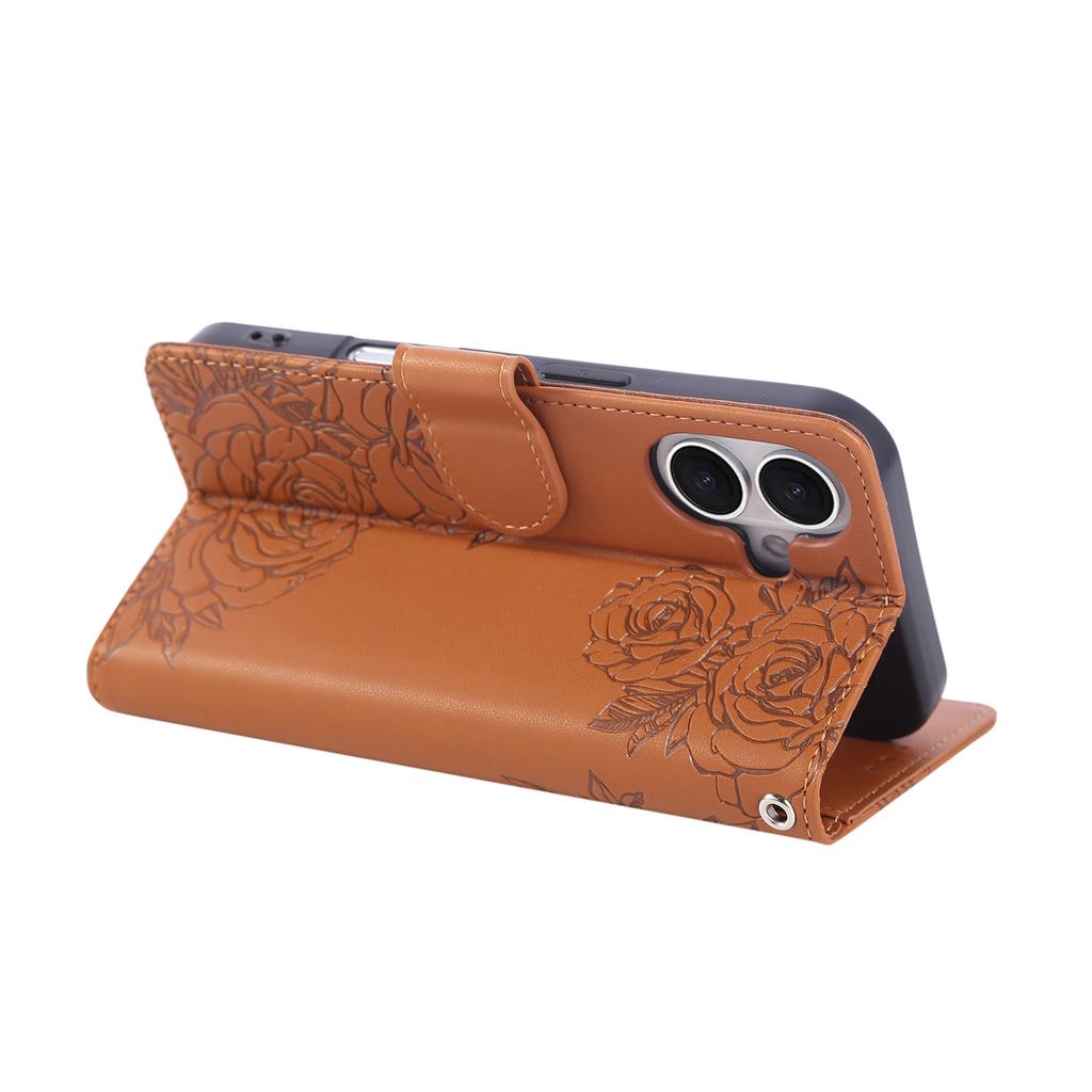 For iPhone 17 Case Rose Flower PU Leather Wallet Phone Cover with 3 Card Slots/Wrist Strap