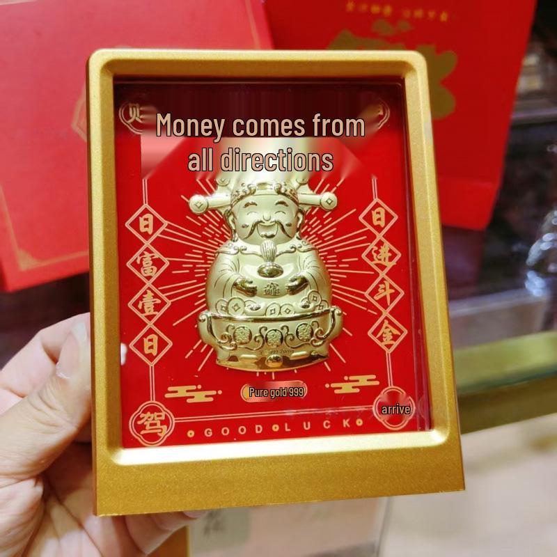 Gold-plated God of Wealth Figurine: Instant Prosperity New Chinese Style Desktop Display Gift.