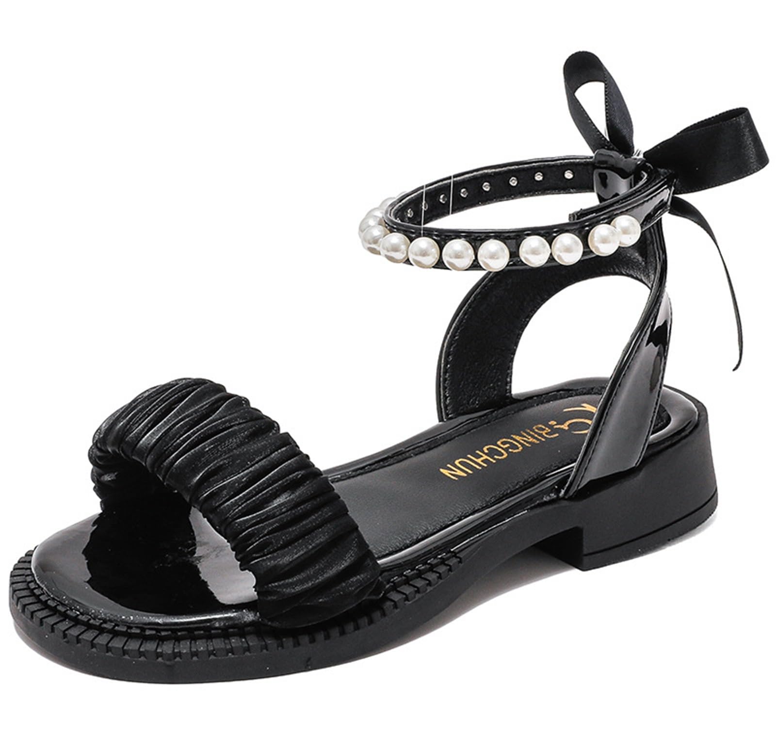 

Sandals for summer ribbon Velcro easy to put on and take going [WUIWUIYU] kids, girls, shoes, decoration, fastener, off, girls sandals, weddings, чёрный