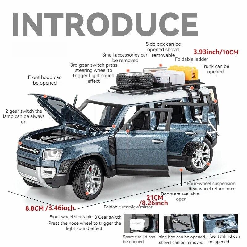 1/24 Scale Land Rover Defender Diecast Model Car: Detailed Replica with Opening Doors, Hood & Trunk,Ideal Gift for Car Lovers