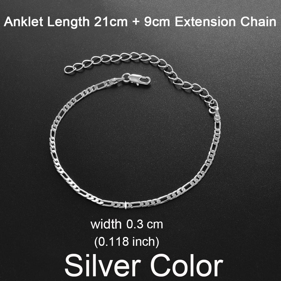 Anniyo Length 21cm +9cm Gold/Silver Color Anklet for Women Ankleband Jewelry Foot Chain  #151916