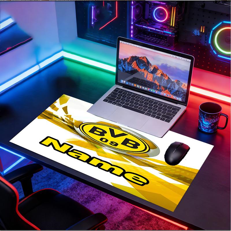 Custom Name Personalized Borussia Dortmund Pattern Mousepad, Laptop PC Desk Mat, Decorative Desk Mat for Home Keyboard Pad Gift