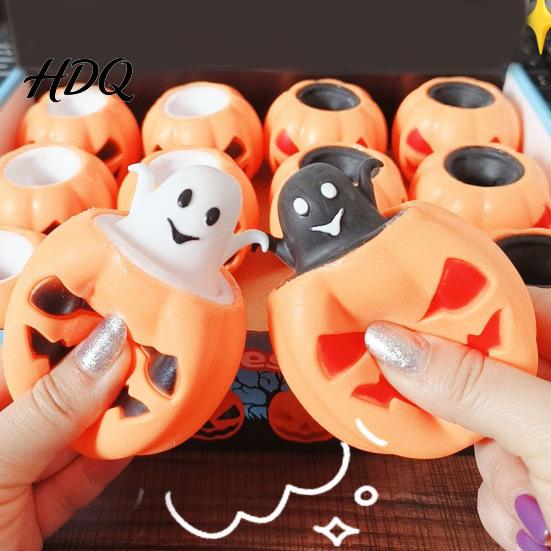 Pumpkin Pinch Toys 12Pcs Pop-up Ghost Squeeze Toy, Stress Relief Head Sensory Toy Creepy Fidget for Party Favors