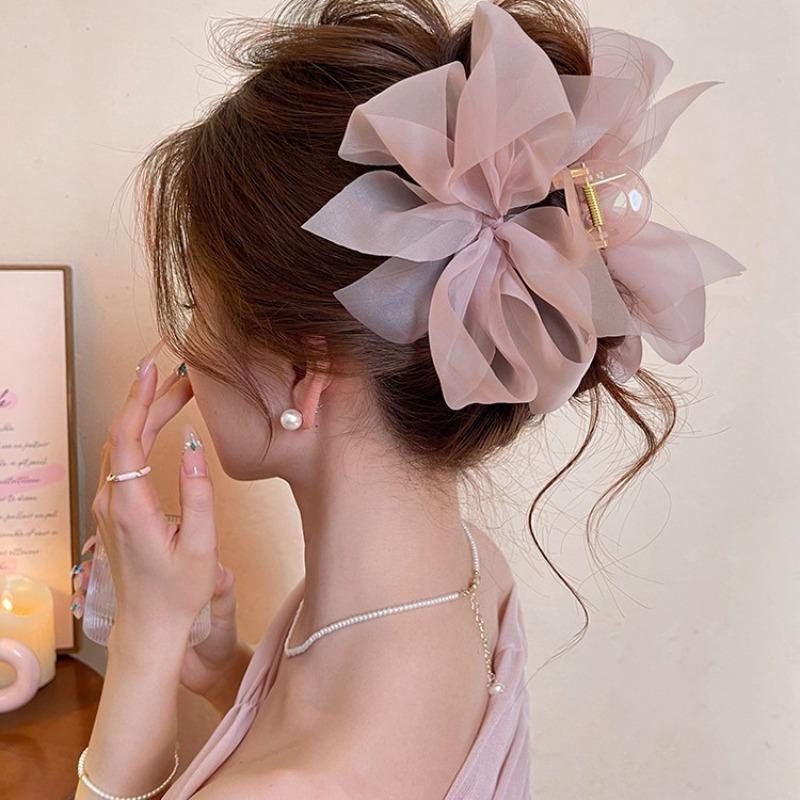 Soft Netted Lace Bow Hairpin with Butterfly Knot At The Back of The Head, Shark-shaped Clip, Elegant and Sophisticated Style
