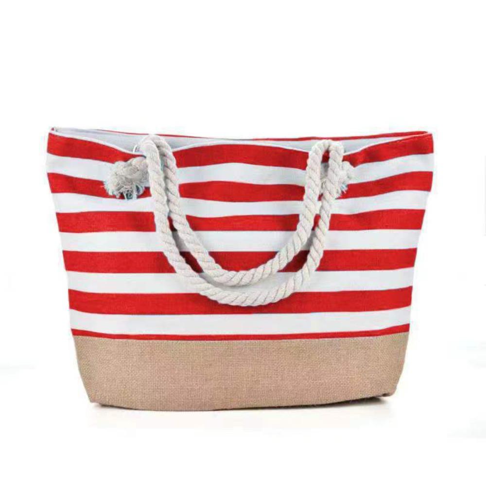 Striped Beach Tote Bag Canvas Foldable Travel Handbag Large Capacity Zipper Gym Grocery Vacation Bags