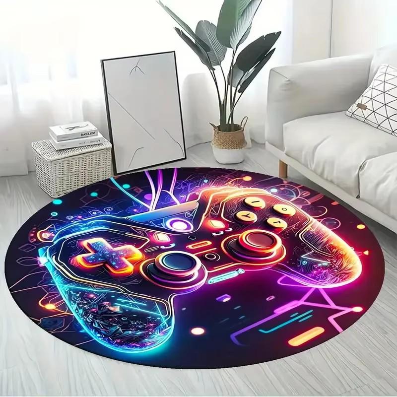 Gaming for Boys Room Gamer Casual Round Carpet with Controller Design Rug for Game Room Bedroom Decor Non-slip Floor Mat