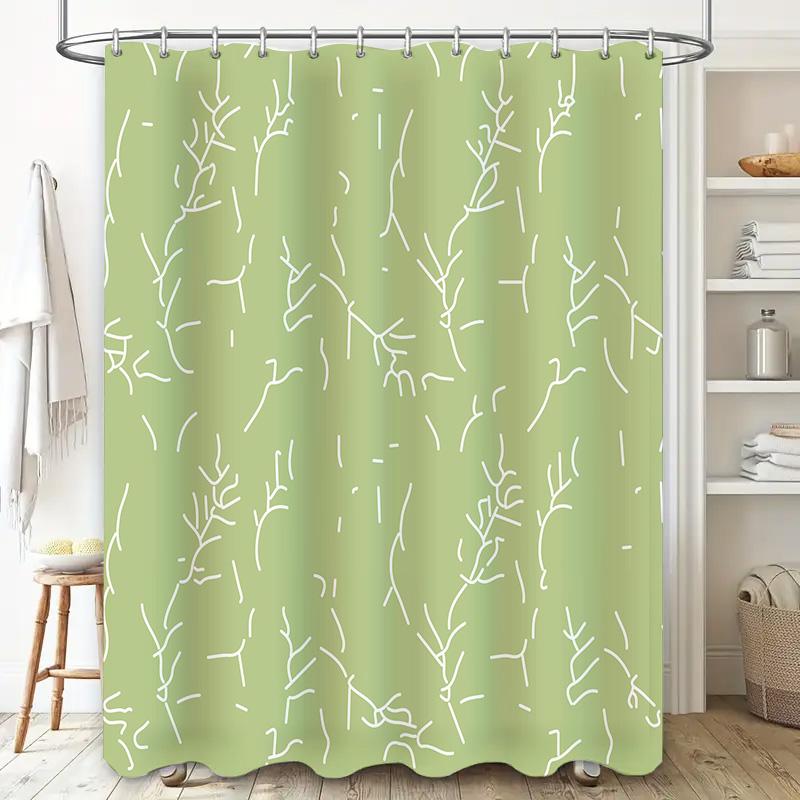 Modern Bathroom Decorgreen White Tree Branch Shower Curtain Waterproof Home Decoration With Hook Rings Perfect Gift For Bathroom