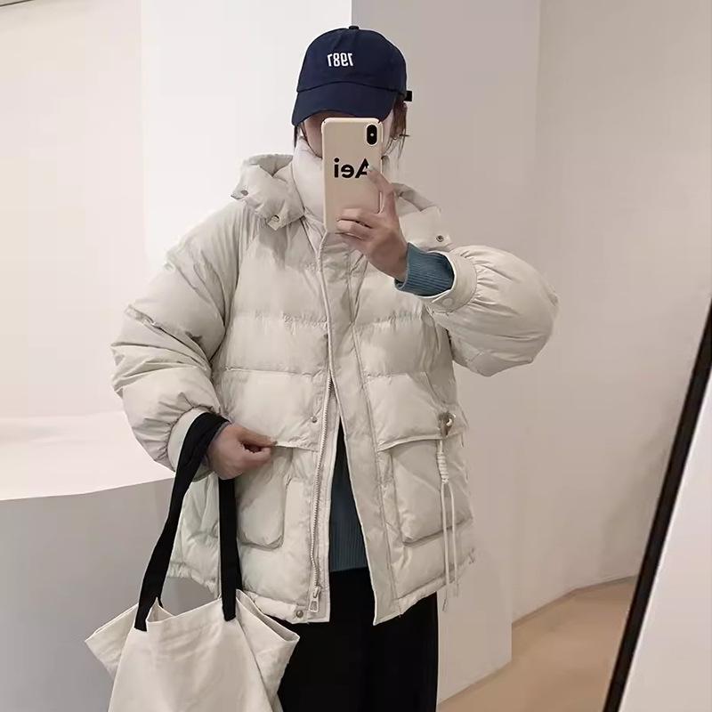 

Sweet crescent button down jacket women s short 2025 winter fashion thickened warm hooded small white duck down jacket S