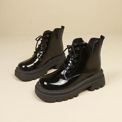 Medium Heel Heightening Ins Martin Boots Women's Versatile 2025 Summer New British Platform Lace-up Single Boots Show Height Short Boots