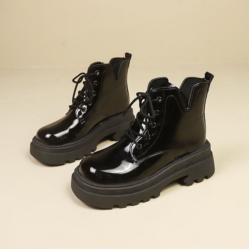 Medium heel heightening ins Martin boots women's versatile 2025 summer new British platform lace-up single boots show height short boots