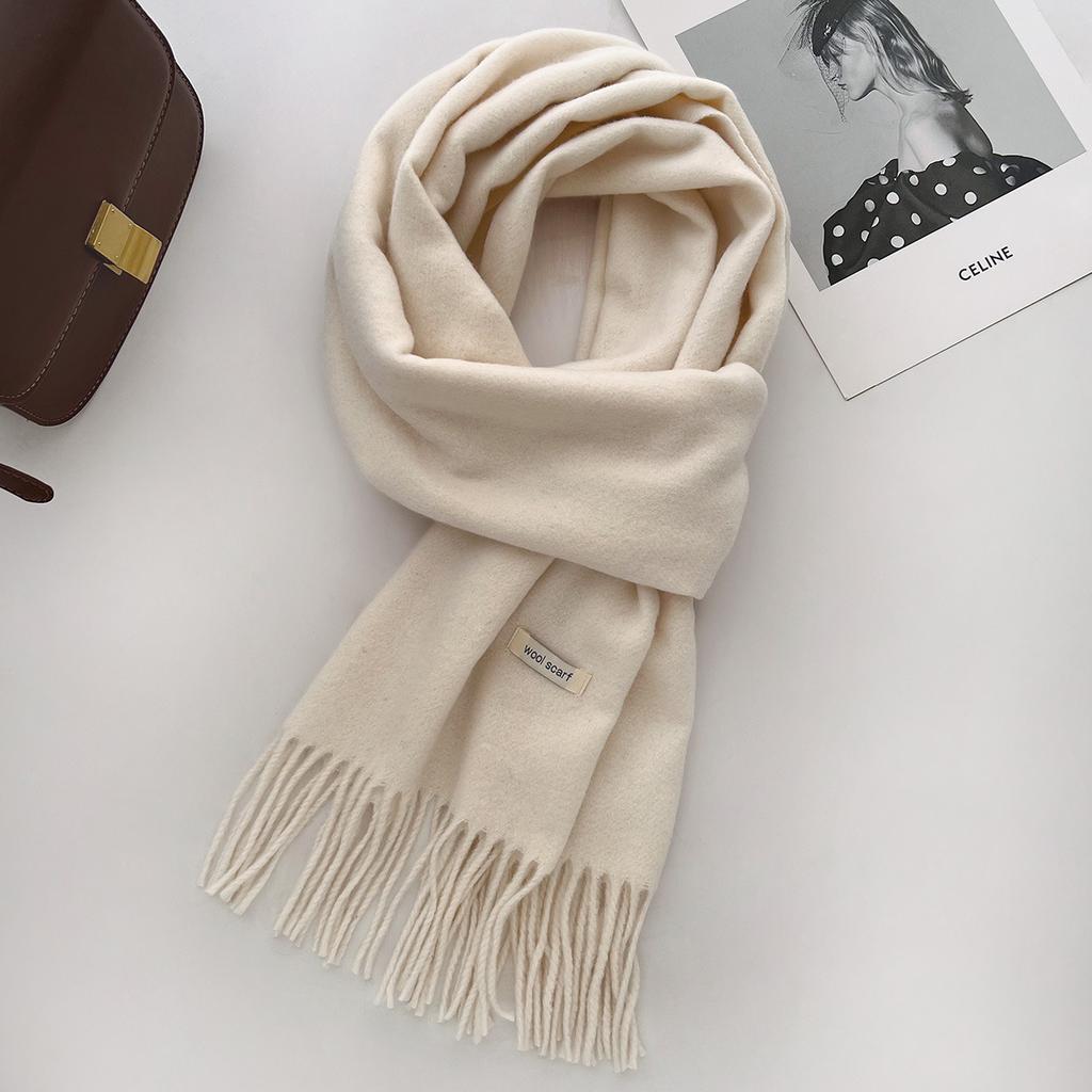 35*205cm Luxury Wool Scarf Women Fashion Solid Color Winter Warm Scarves Tassel Shawls Pashmina Lady Wrap Bufanda