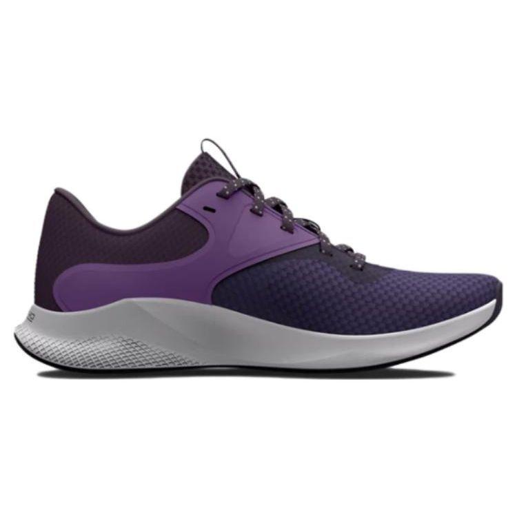 Under Armour Pantofi de antrenament cu talpă joasă, durabili, anti-alunecare, cu absorbție a șocurilor Charged Aurora 2, sneaker pentru femei, alb/violet, 3025060-502