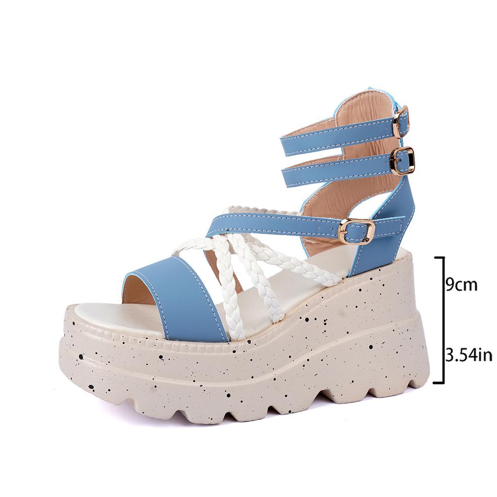 Summer 2025 New European and American Strappy Wedge Heel Sandals, Thick-soled Waterproof Platform High-heeled Sandals
