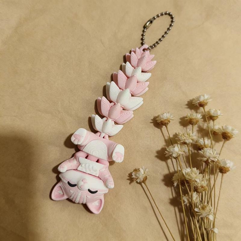 2Pcs 3D Articulated Fox Cat Keychain Movable Fidget Toy Animal Pendant for Bag Decoration Creative Gift for Friends