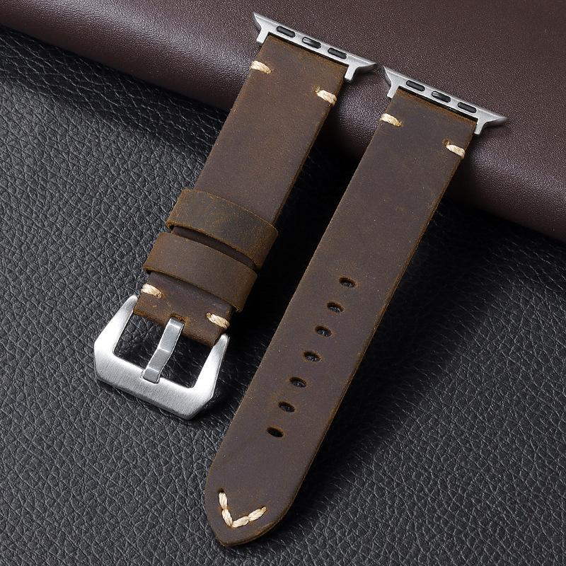 Retro Första lager Ko Läderrem för Apple Apple Watch8 Tryckt Klockarmband 49mm Herrarmband