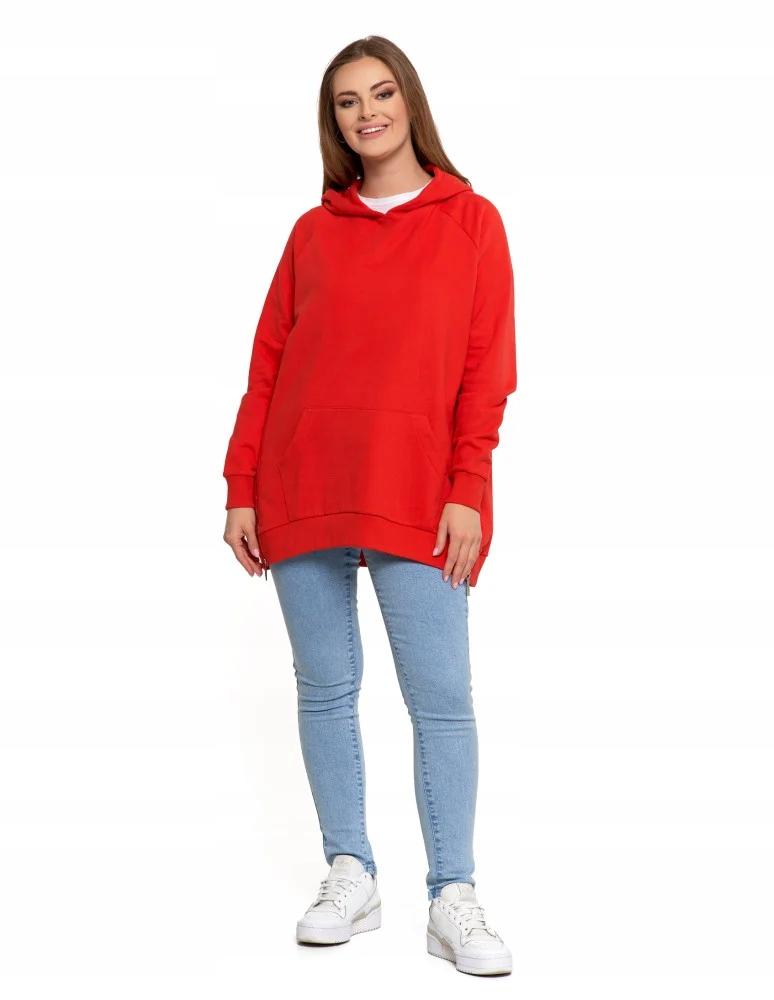 Women's Sweatshirt with Hood Cotton Fashionable Oversize Soft MORAJ M RED