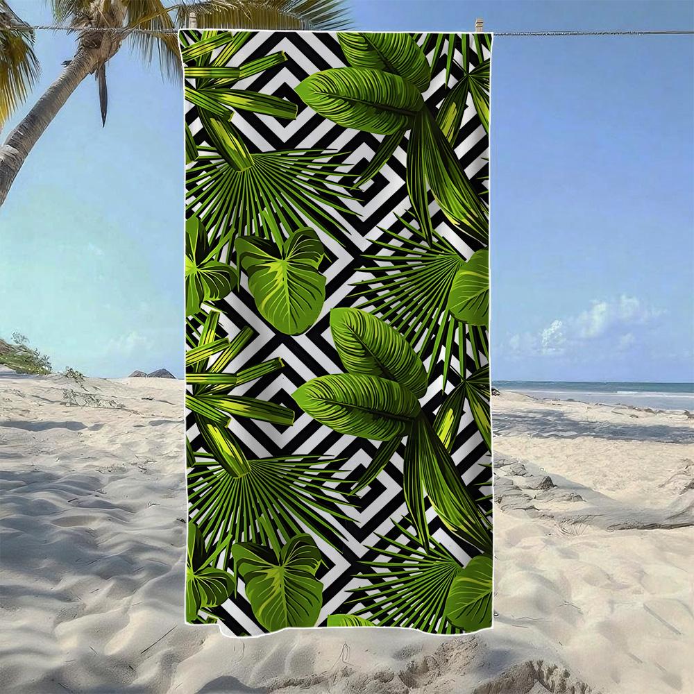 

Geometric Leaf & Palm Tree & Jungle Animal Beach Towel, Soft Durable Quick-Drying, Ideal For Summer Beach, Swimming & Camping W30*H60(CM)