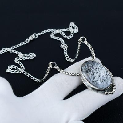 Dendrite Opal Necklace, Dendrite Opal Gemstone, 925 Sterling Silver Necklace, Natural Dendrite Opal Jewelry For Women, Necklace For Gifts