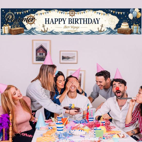 Birthday Decoration Banner Large Happy Yard Sign, 70 x 15 Inch Neon Cyberspace Theme Outdoor Backdrop for Boys Girls Party Supplies Portable