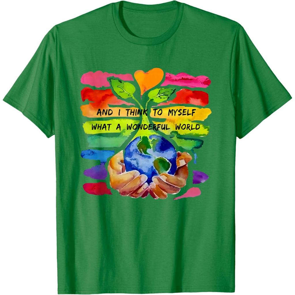 Wonderful World Earth Day Graphic Cotton T-Shirt Casual Short Sleeve Crewneck Tee