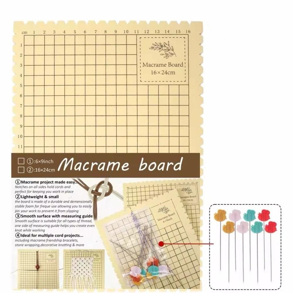 DIY Craft Thick Foam Macrame Board and Pins Kit 16x24cm 6x9in Grid Board Lightweight Reusable Knotting Board Bracelet Making