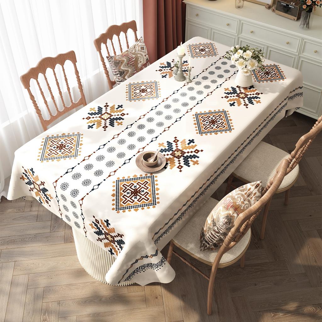 Ethnic Style Waterproof Tablecloth Family Gathering Oil Proof Wash Free Dining Table Mat Easy To Maintain Thick Anti Slip Desktop Protective Cover