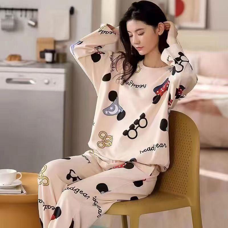 2024 Women's Cute Cartoon Pajamas Set: Spring Autumn Thermal Underwear, Plus Size Home Wear, Also Suitable for Outdoor Use
