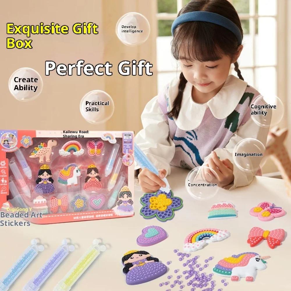 Pittura su tela con perline adesive fai-da-te per bambini, Giocattolo puzzle con adesivi diamantati creativi, Design con animali dei cartoni animati e principesse per bambine