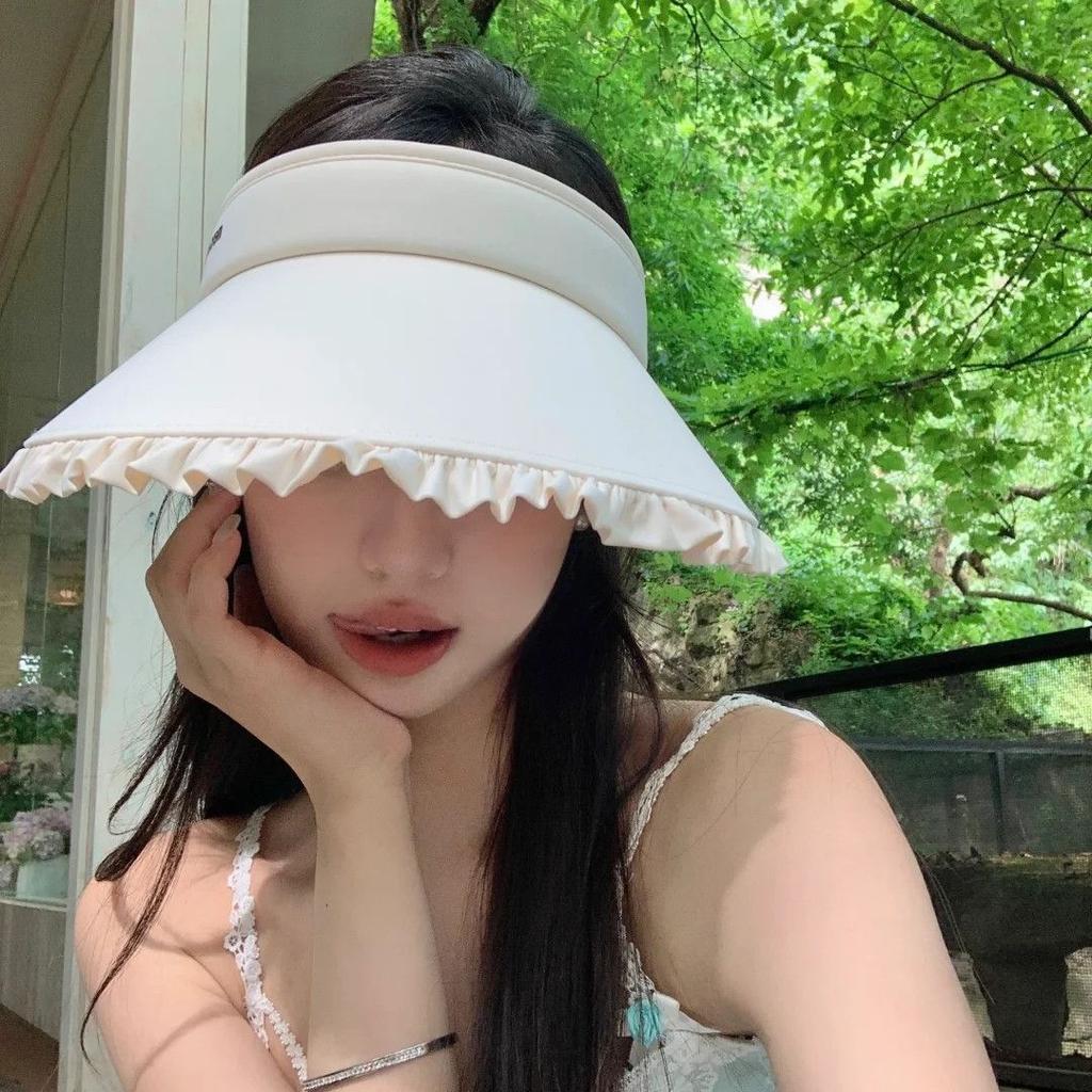Full face sun hat women's summer beach beach beach UV protection plus eaves empty top sun hat ice silk sun protection hat