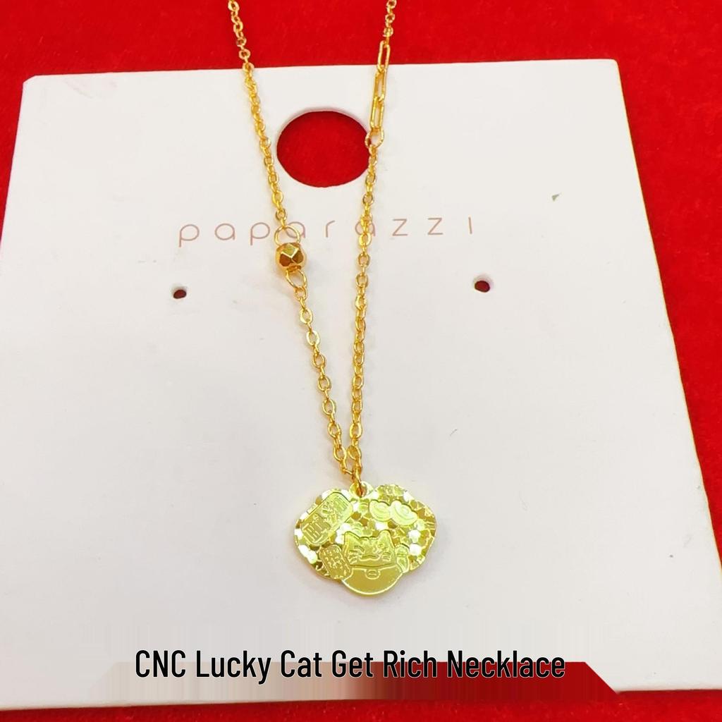 Golden Lucky Cat Fan-shaped Lotus Pendant Necklace for Women