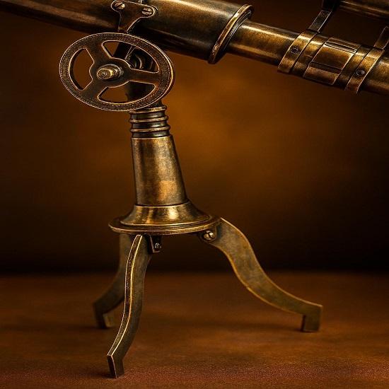 Engraved Nautical Brass Double Barrel Telescope with Tripod