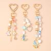 Fashion Star Moon Keychain Crystal Pearl Key Ring Pendants for Women Girls Handbag Decor DIY Handmade Key Chain Gifts
