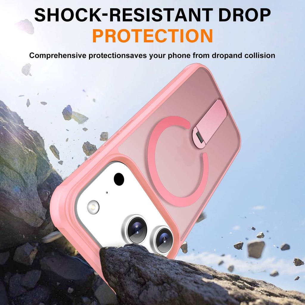 Magnetic Slim Case for iPhone 17 Pro Max/Air Invisible Kickstand Anti-Slip Shockproof Translucent Phone Cover with Strong Magnet