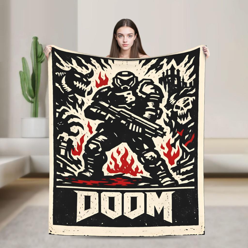 Doom Slayer Gaming Blanket  Warm Fashion Plush Throw Blanket For Couch Chair Sofa Bed Camping Flannel Bedspread Bed Cover