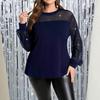 2026 New Women's Spring and Autumn Fashionable Elegant Rhinestone Mesh Patchwork Long Sleeve Top