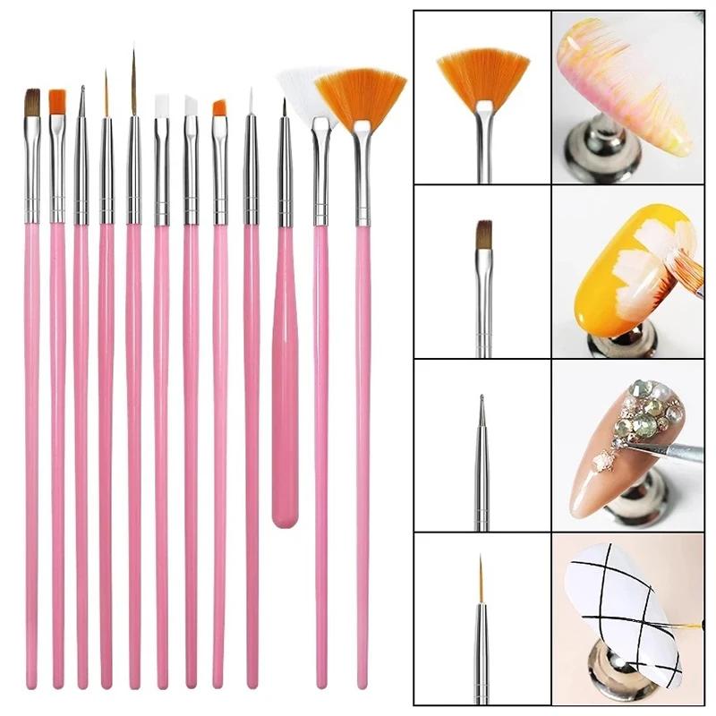 15Pcs Nail Art Pen Brushes Set Multifunctional Line Stripes Carving Brush DIY Drawing Pen UV Gel Brushes Painting Manicure Tool