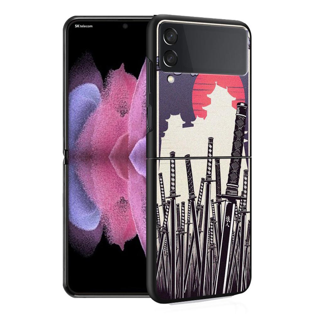 Wave Art Japanese Green Illust Case for Samsung Galaxy Z Flip 3 5G ZFlip ZFlip3 Z Flip 4 ZFlip4 Hard PC Luxury Cases Funda