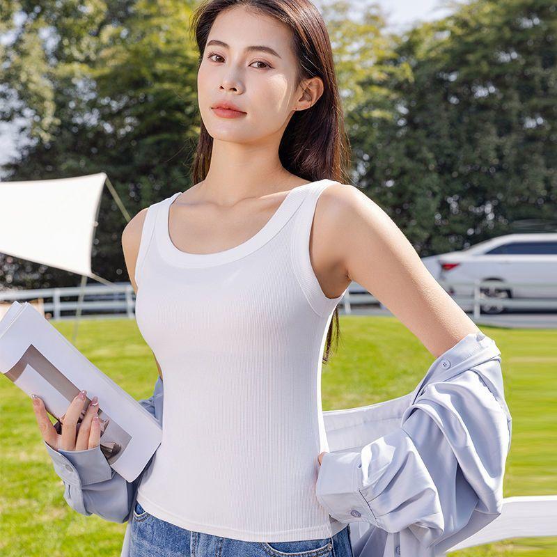 Fashion Women's Ice Silk Ribbed Camisole Top with U-neck and Spaghetti Straps for Summer