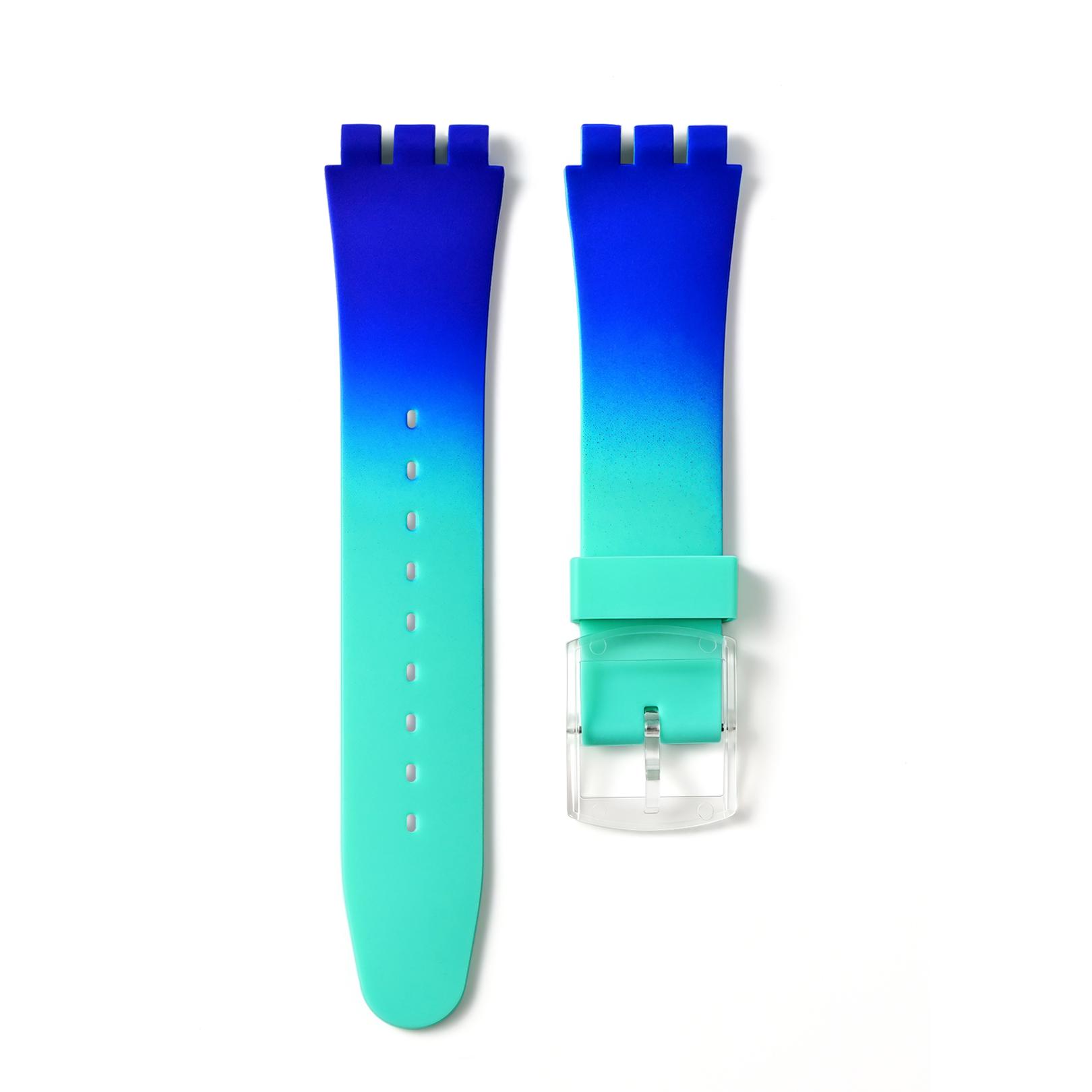 

19mm Silicone Soft Bracelet for Swatch Colorful Rubber Watch Band Sport Replacement Wrist Strap Accessories 19mm синий/зелёный