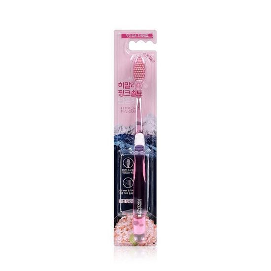 1 toothbrush with soft, ultra-fine bristles and Himalayan pink salt (random color)