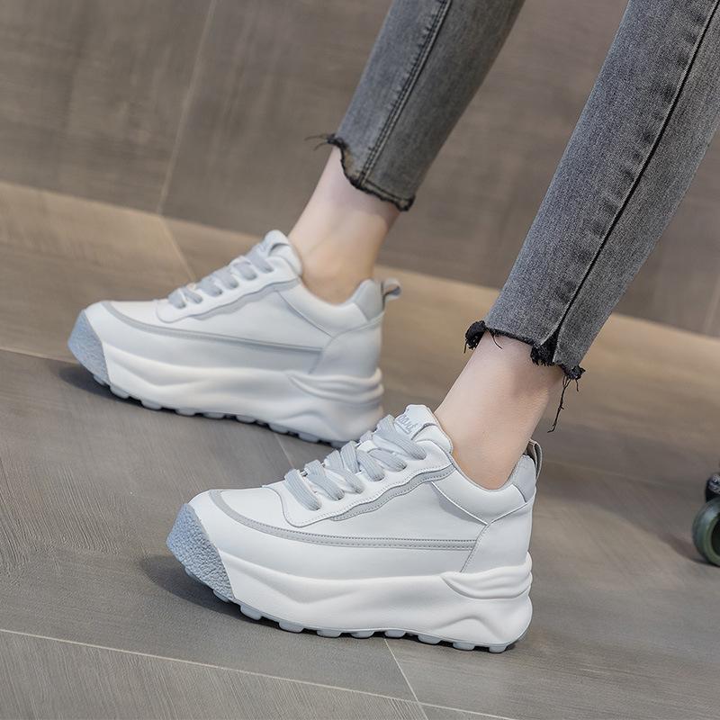 Leather Muffin Thick Sole Inner Height Increase Small White Shoes Women's New Casual Simple Single Shoes