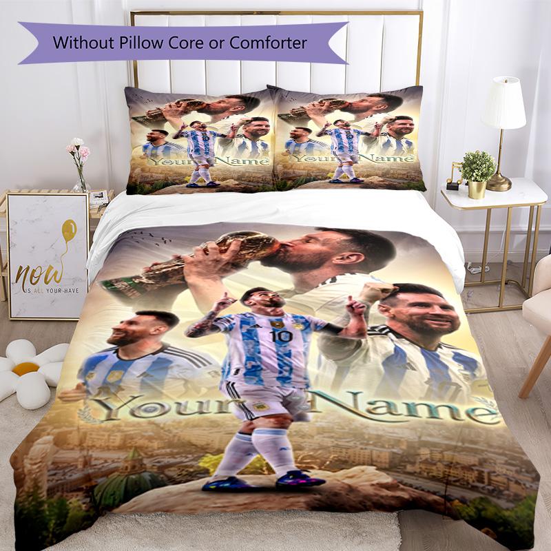 Football Messi Customizable Name Custom Bedding Perfect for Living Rooms Soft Bedding Custom Room Decor Best for Christmas