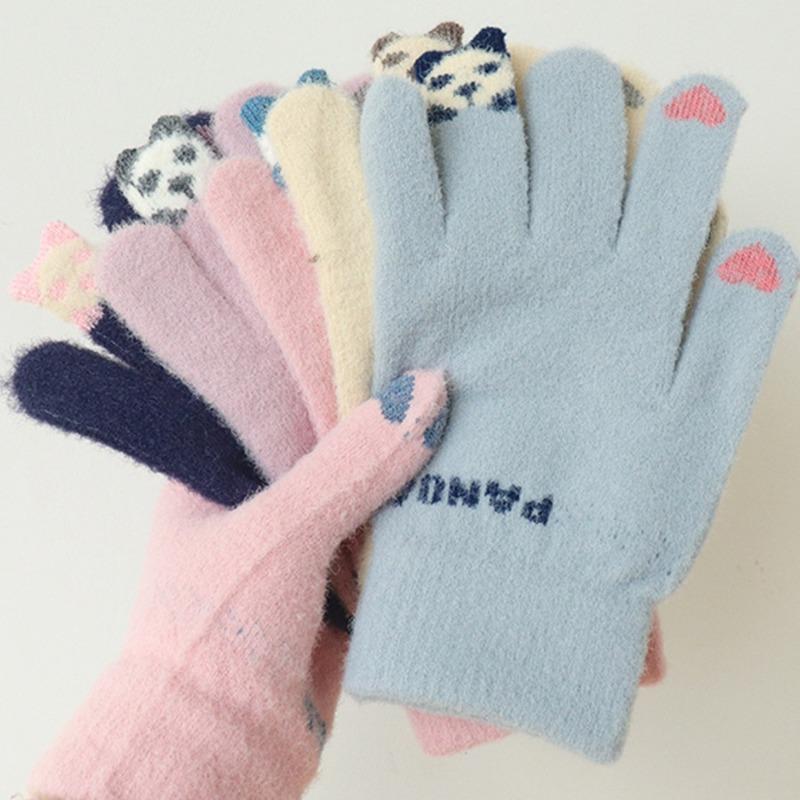 Panda Finger Warm Touch Screen Gloves Five Fingers Cartoon Cute Student Couple Riding Girl Autumn and Winter Cold Protection