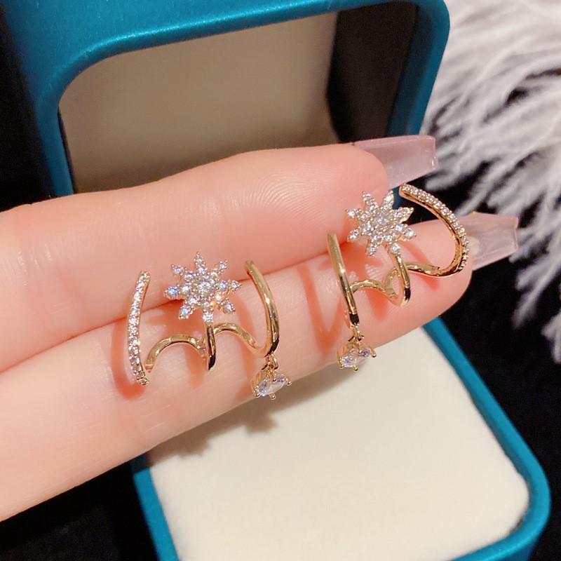 Micro Sparkling Zircon Stars Shape Stud Earrings for Women Trendy Temperament Earring Party Jewelry