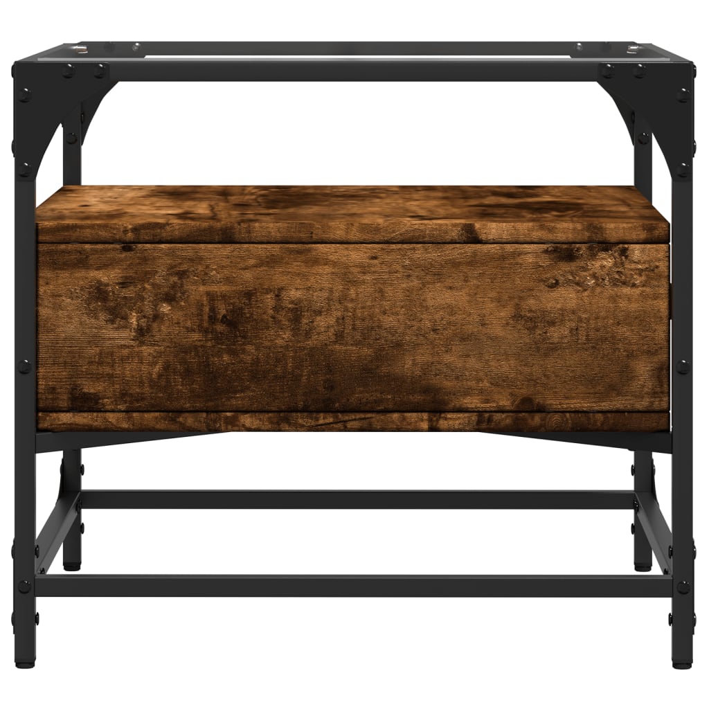 Tavolino con Piano in Vetro Finitura Rovere Affumicato 50x50x45 cm Acciaio