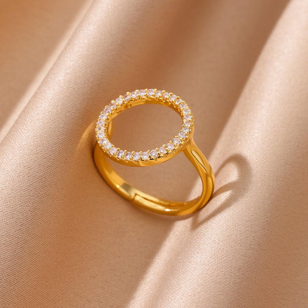 Zirkon Kristall Geometrische Ringe für Damen Edelstahl Goldfarbe Verstellbarer Fingerring Trendiger Hochzeitsschmuck Luxus